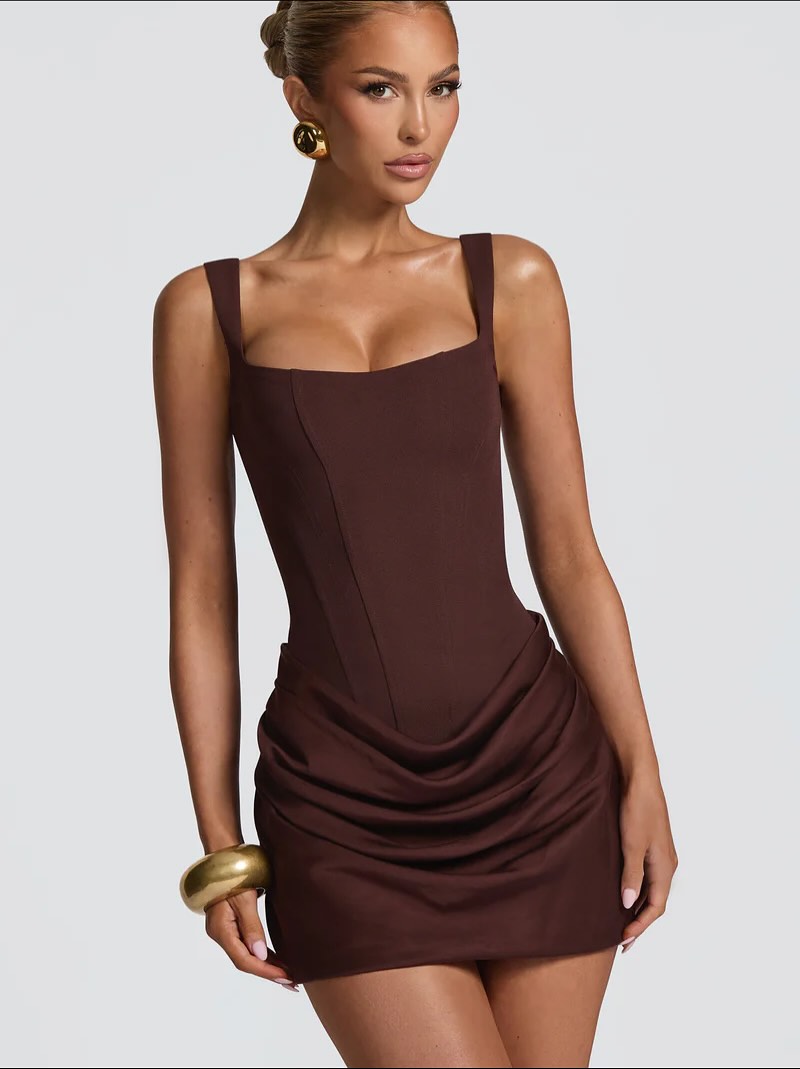 Cornelia Mini Dress in Brown